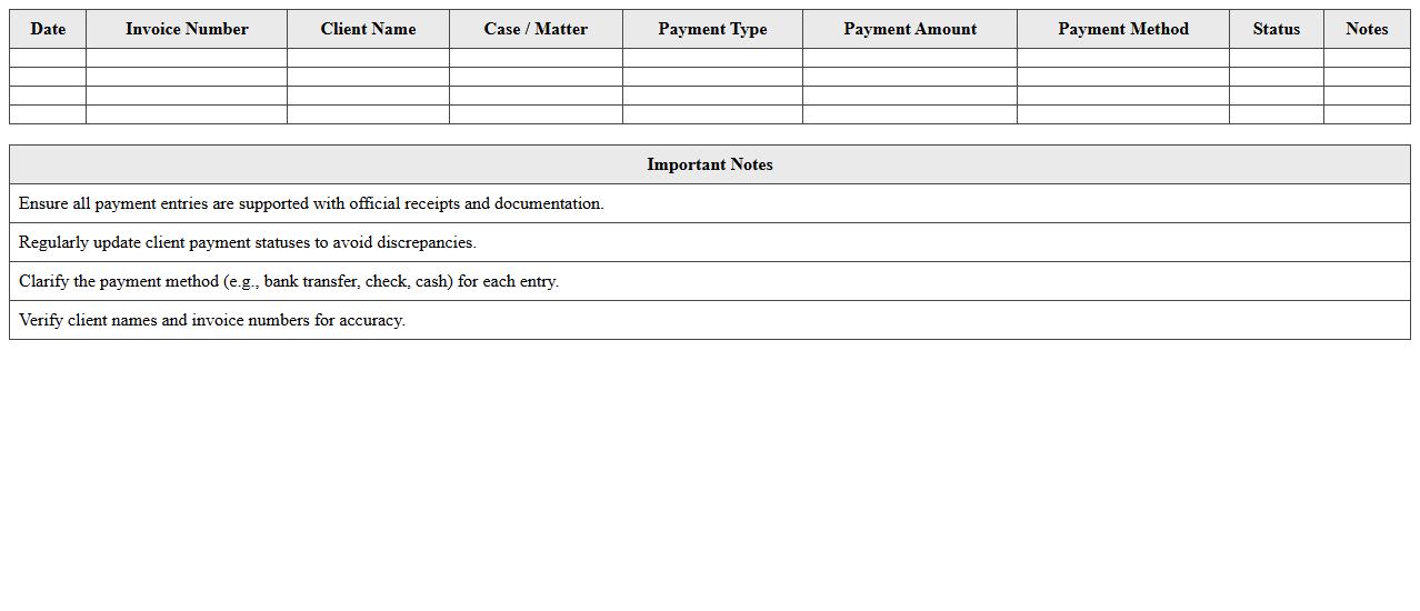 Law Office Payment Tracking Spreadsheet Excel