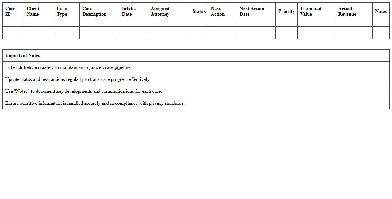 Law Practice Case Pipeline Management Template