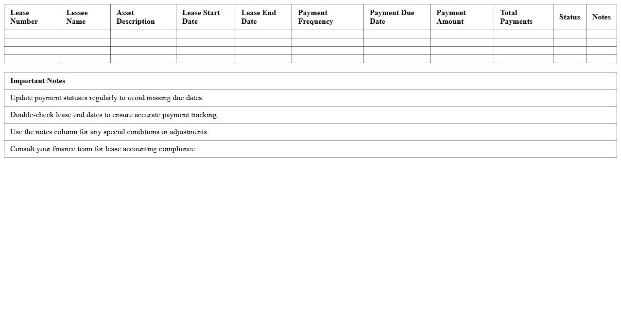 Lease Payment Schedule Tracker Template