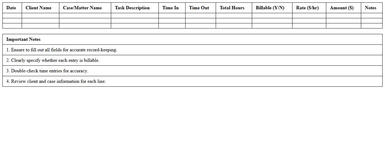Legal Billable Hours Log Template