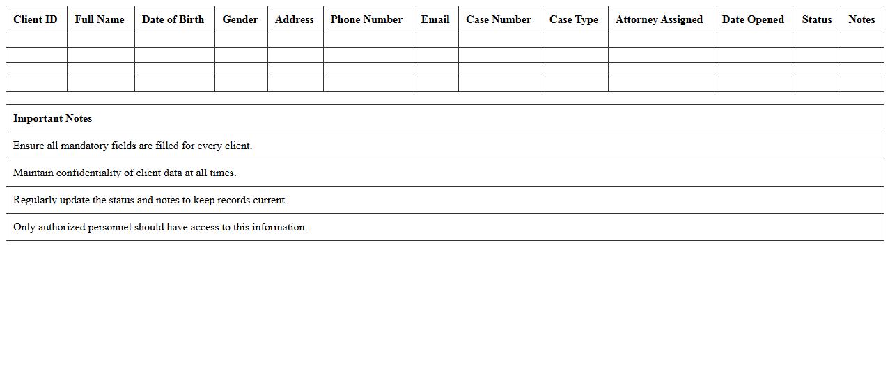 Legal Client Information Collection Excel Template