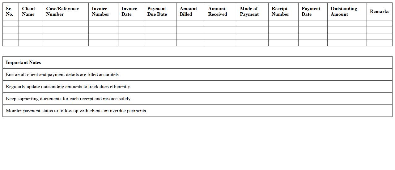 Legal Firm Payment Collection Log Excel Sheet