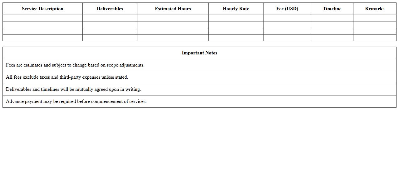 Legal Service Fee Proposal Excel Template for Consultants