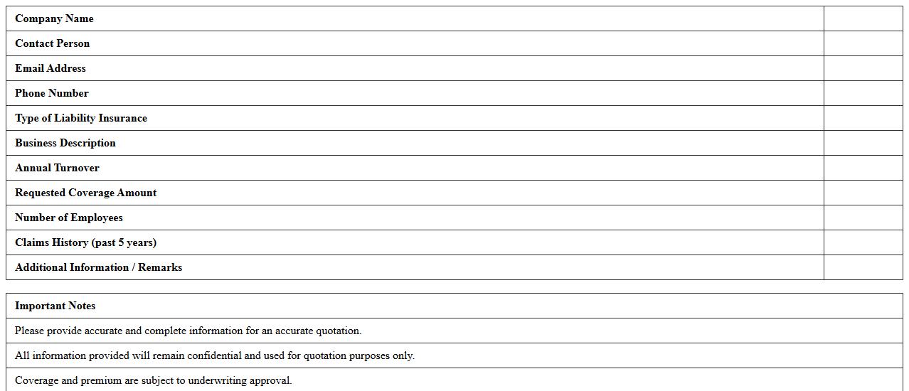 Liability Insurance Quotation Request Excel Template
