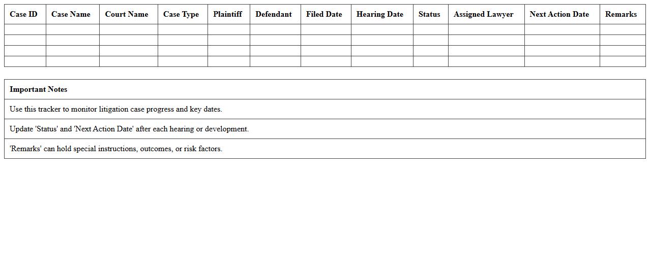 Litigation Case Status Tracker Excel Template