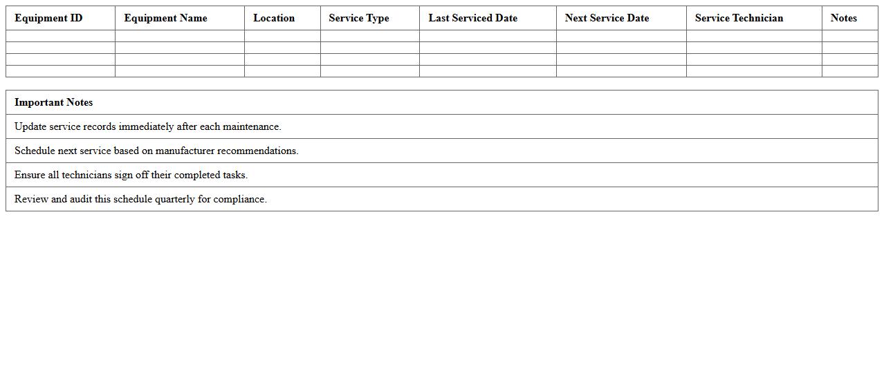 Livestock Equipment Service Schedule Spreadsheet