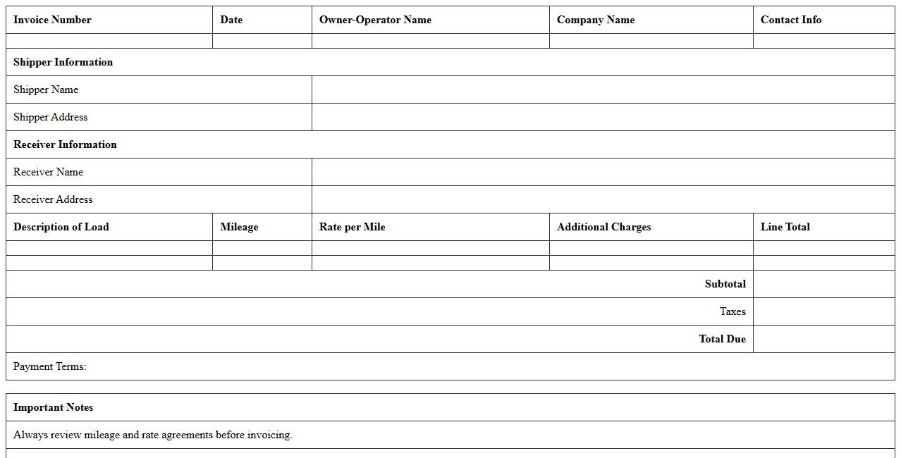 Long-Haul Delivery Invoice Excel Template for Owner-Operators