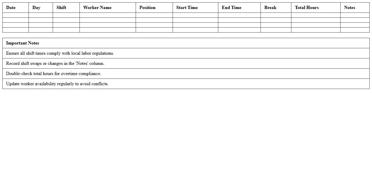 Manufacturing Worker Shift Schedule Excel Template