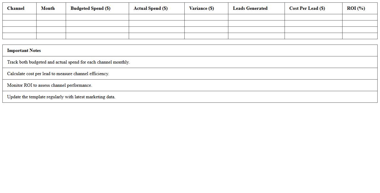Marketing Channel Spend Analysis Excel Template