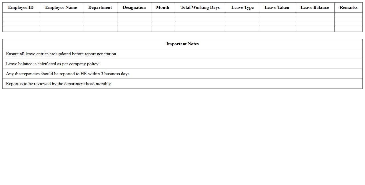 Monthly Leave Statistics Report Excel