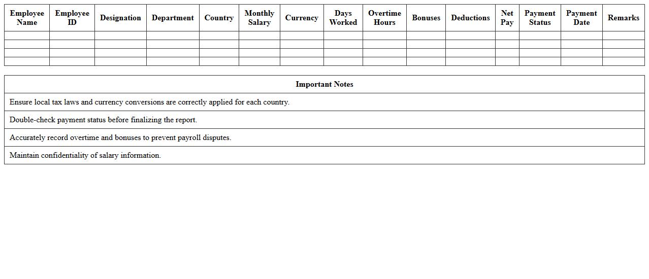 Monthly Payroll Report for Remote Teams Excel