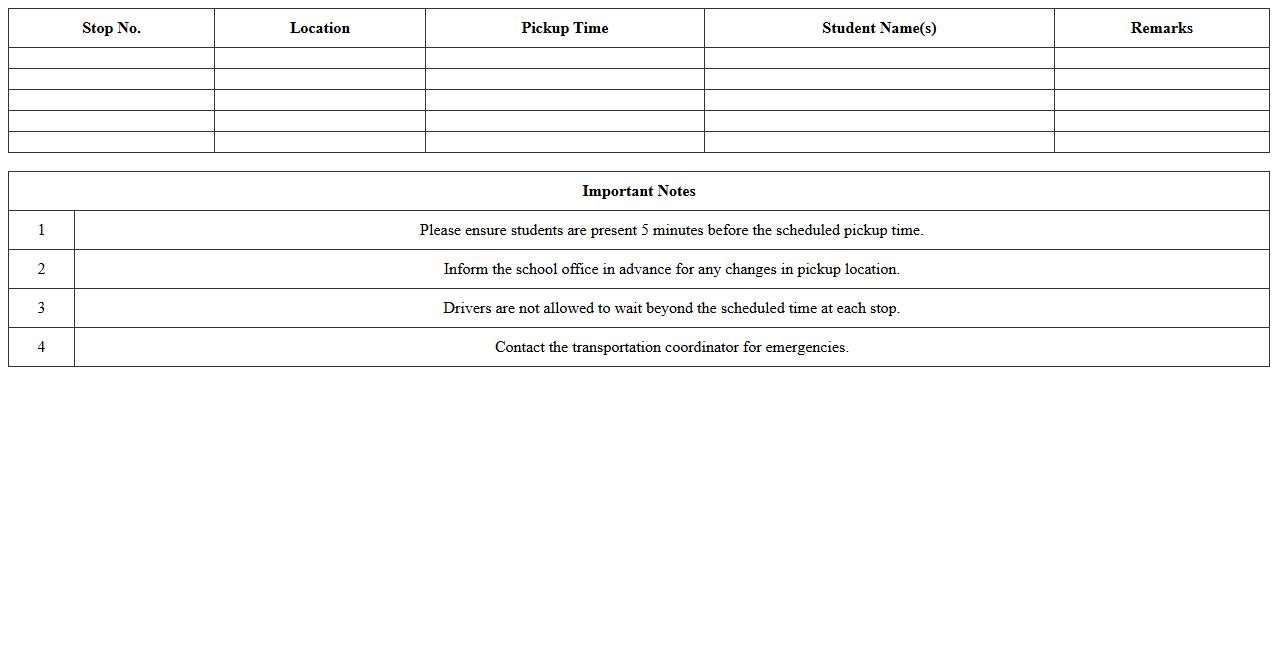 Morning School Bus Route Schedule Excel Template