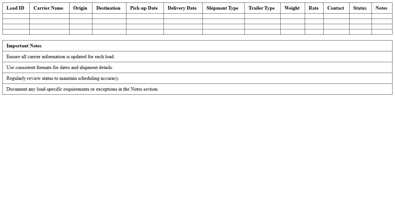 Multi-Carrier Load Scheduling Excel Spreadsheet