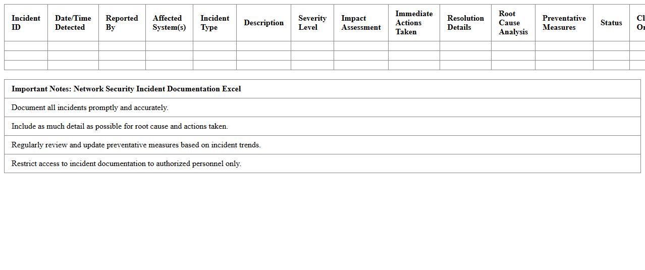 Network Security Incident Documentation Excel