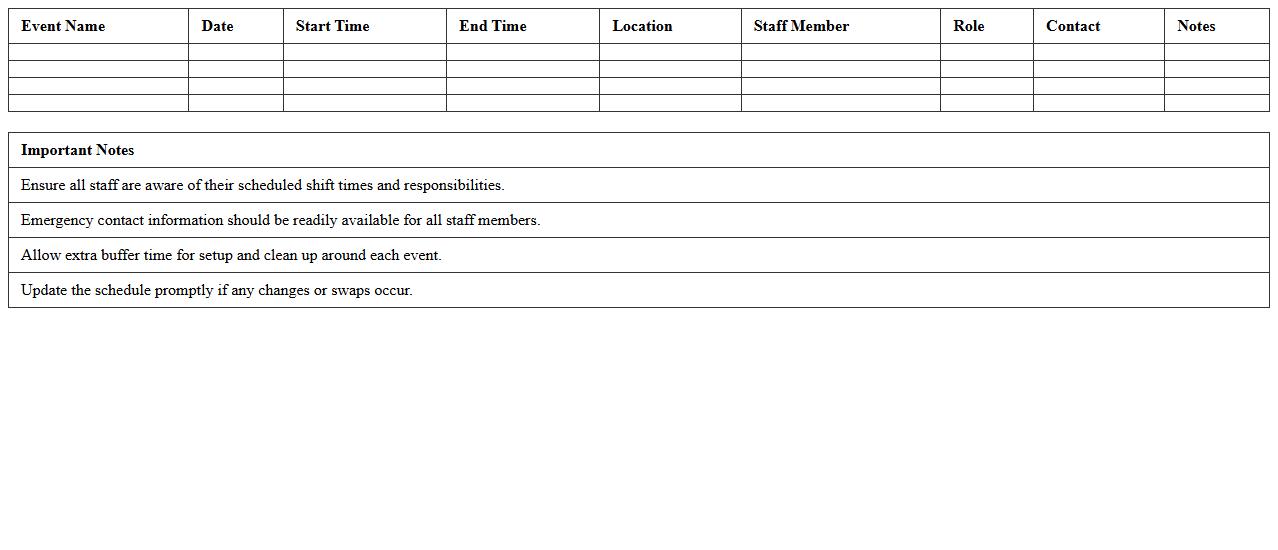 Nonprofit Event Staff Scheduling Excel Template