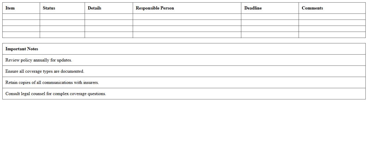 Nonprofit Liability Insurance Policy Checklist - Excel Template