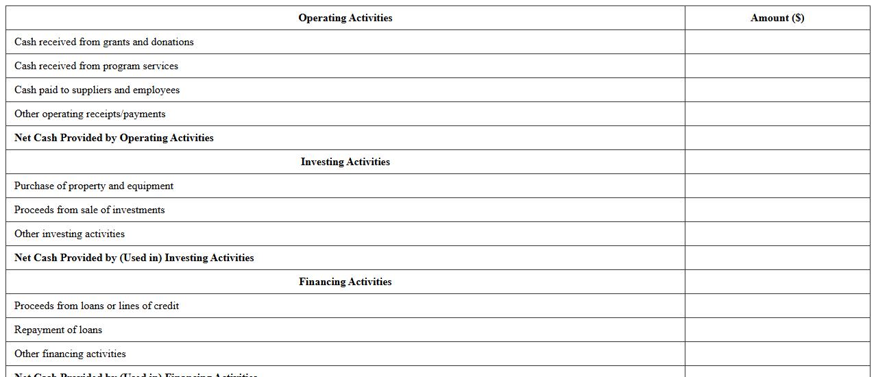 Nonprofit Statement of Cash Flows Spreadsheet