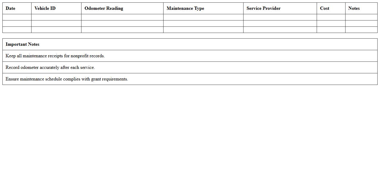 Nonprofit Vehicle Maintenance Log Excel Template
