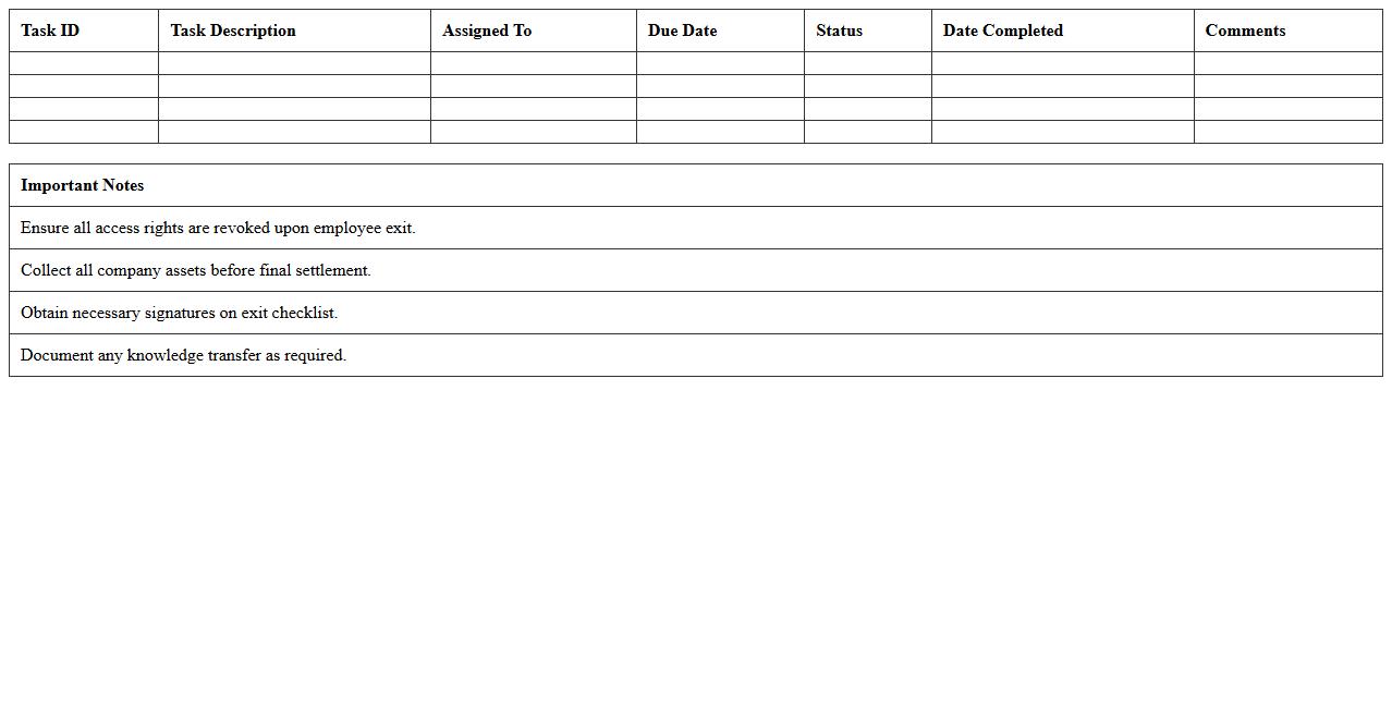 Offboarding Task Management Excel