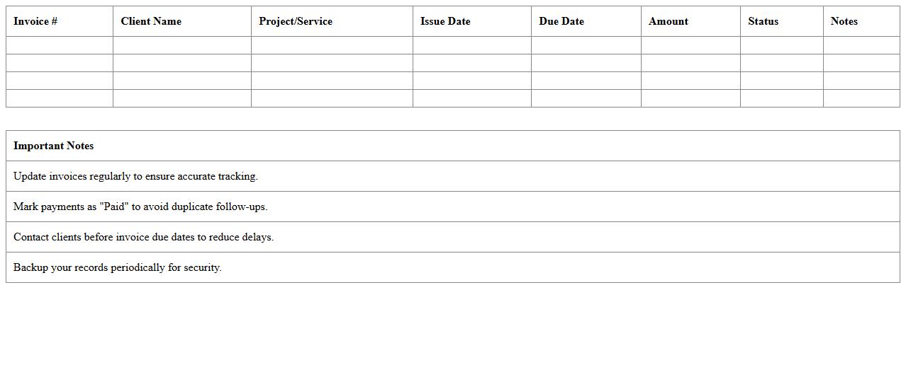 Outstanding Invoices Tracker Excel Template for Freelancers