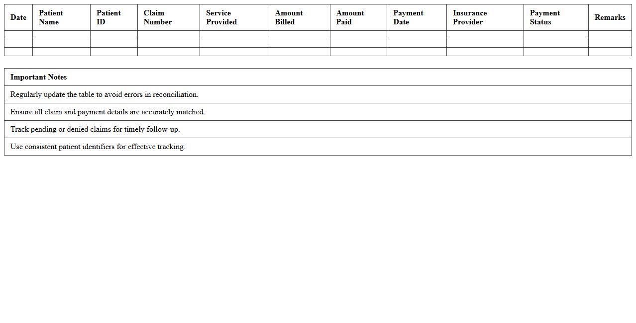 Payment Reconciliation Excel Template for Healthcare Providers