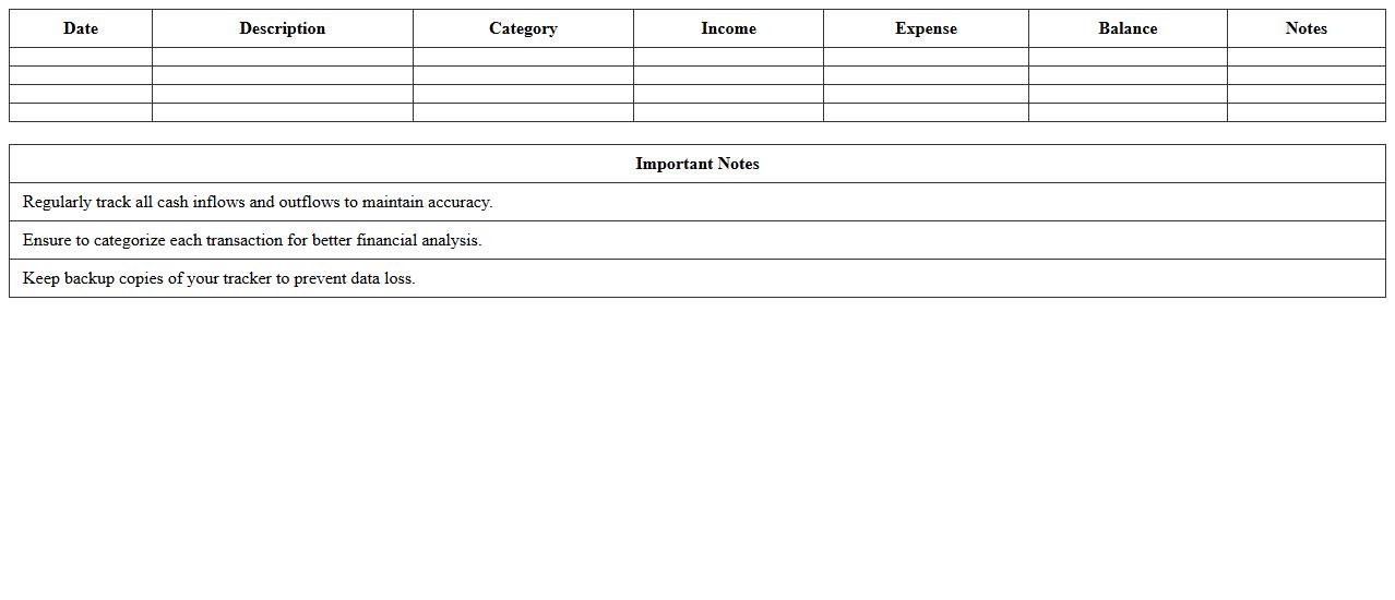 Personal Business Cash Flow Tracker Excel Template