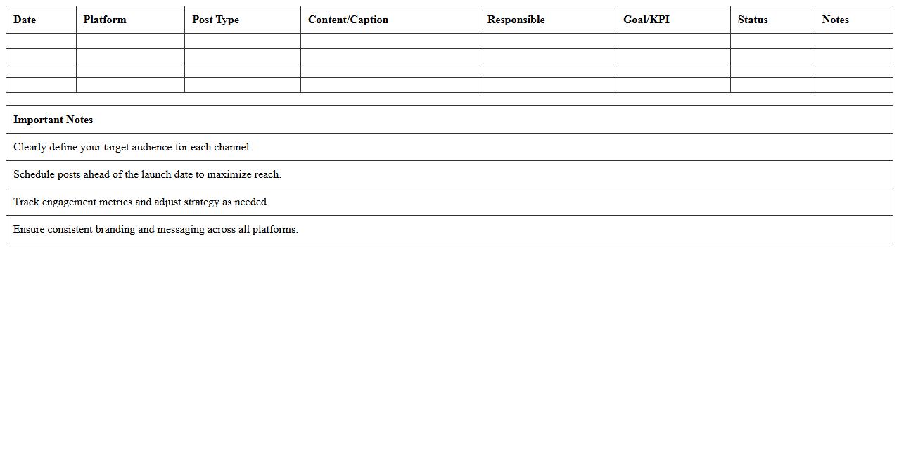 Product Launch Social Media Plan Excel Document
