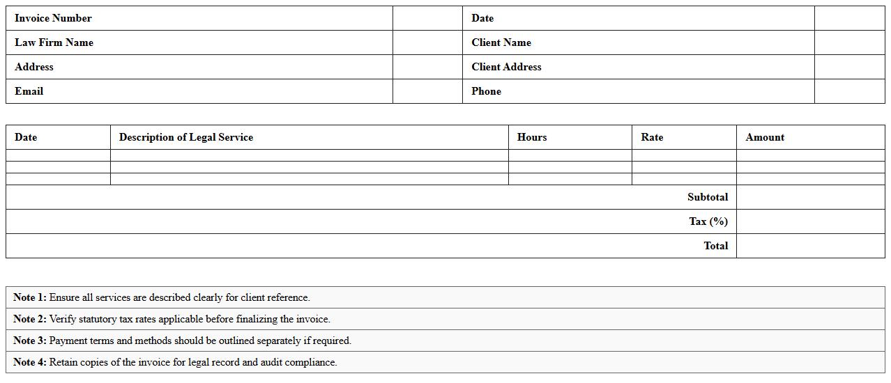 Professional Legal Invoice Excel Format