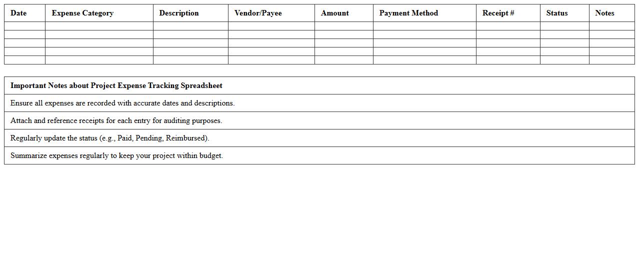 Project Expense Tracking Spreadsheet