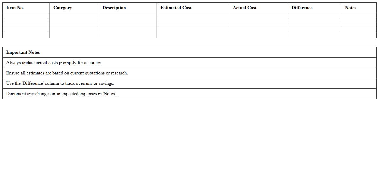 Property Renovation Project Budget Tracking Spreadsheet