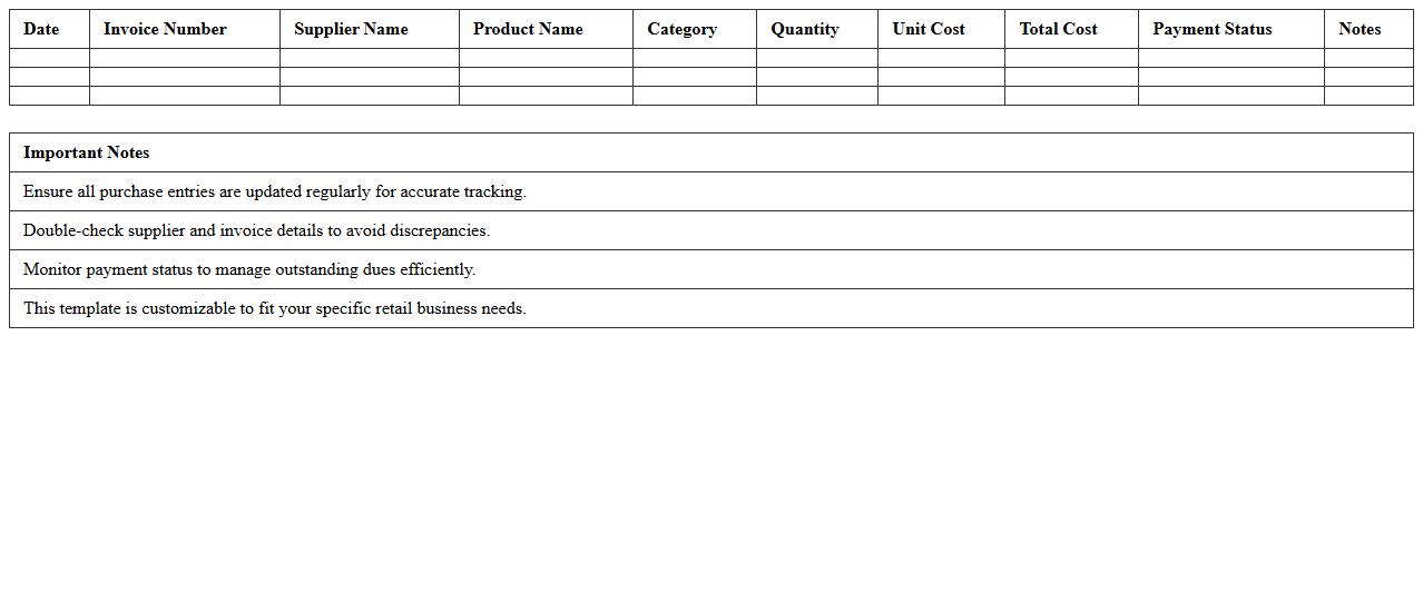 Purchase History Tracking Excel Template for Retail