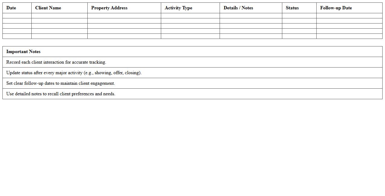 Real Estate Agent Activity Log Spreadsheet