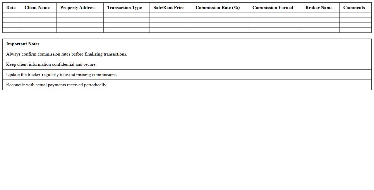 Real Estate Broker Commission Tracker Excel Sheet