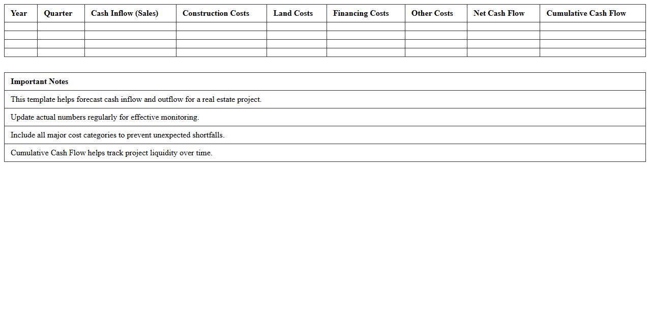 Real Estate Project Cash Flow Forecast Excel Template