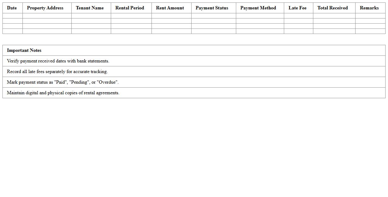 Real Estate Property Rental Income Log