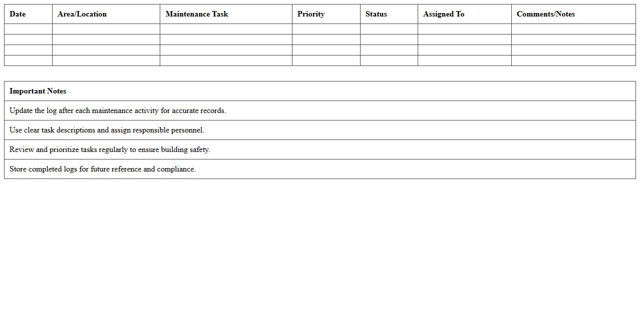 Residential Building Maintenance Log Excel Template