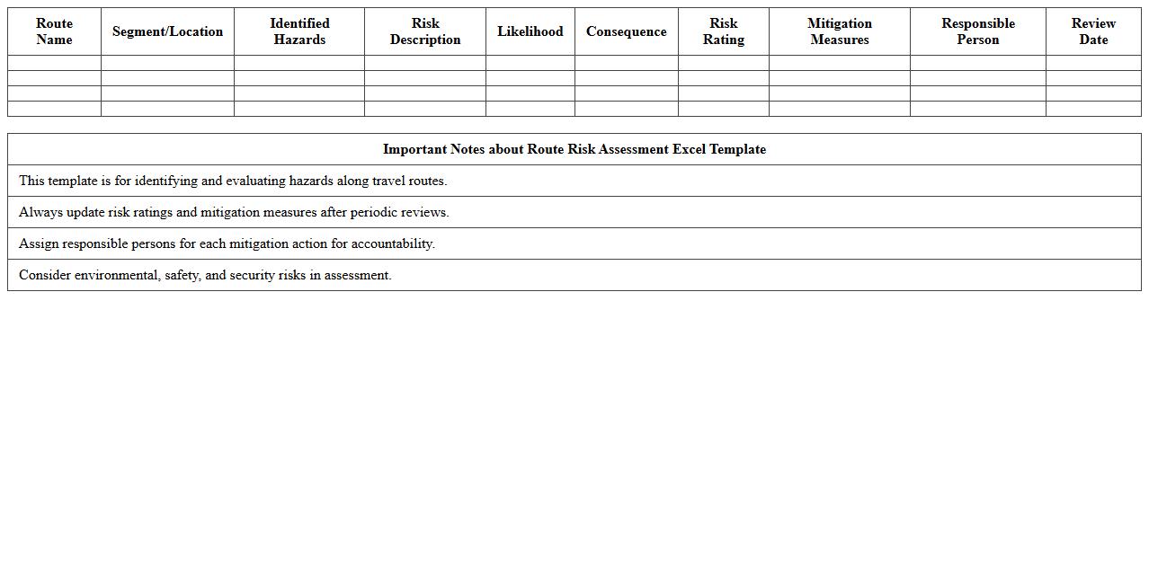Route Risk Assessment Excel Template