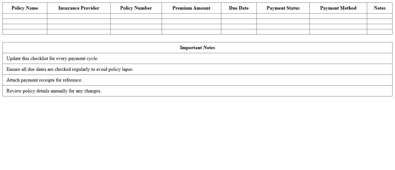 Scheduled Insurance Payment Checklist Excel