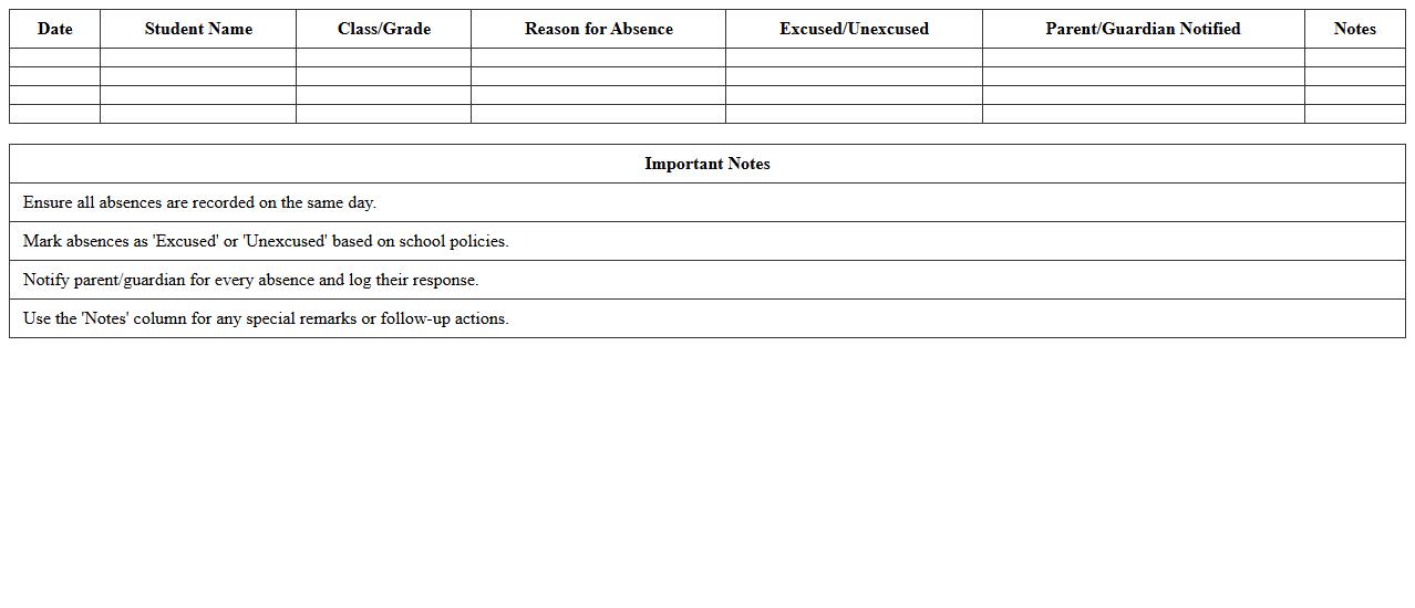School Absence Monitoring Excel Sheet