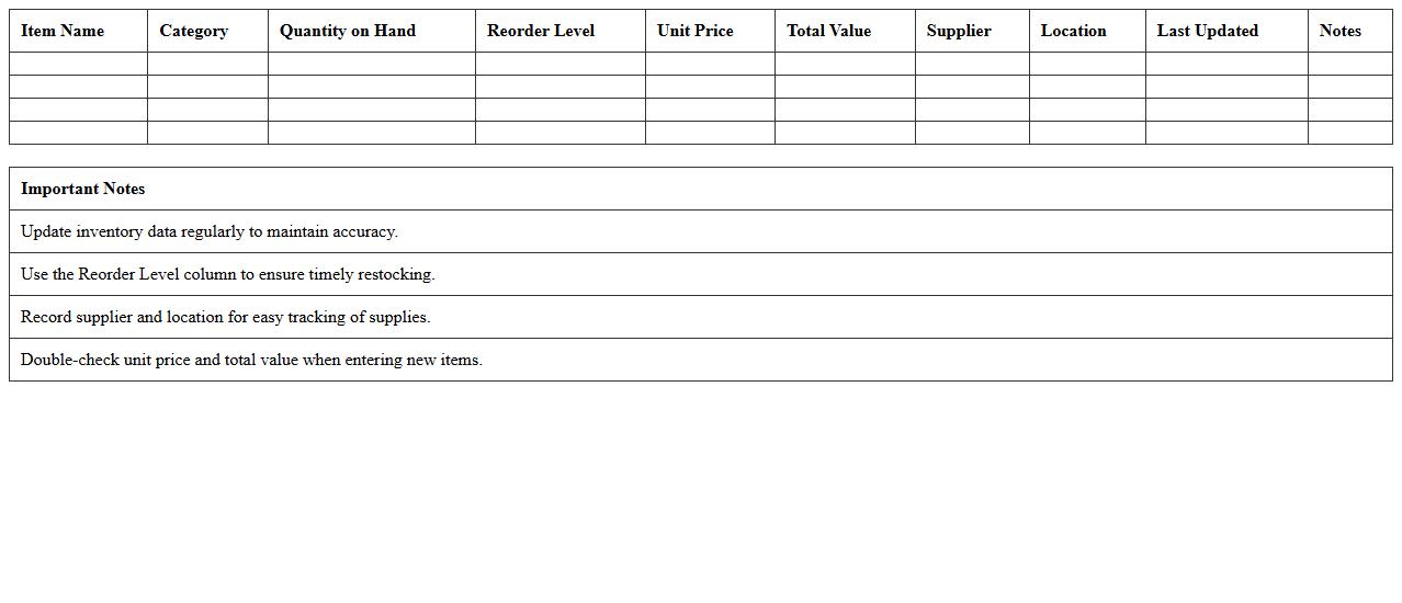 School Supplies Inventory Excel Template for Teachers