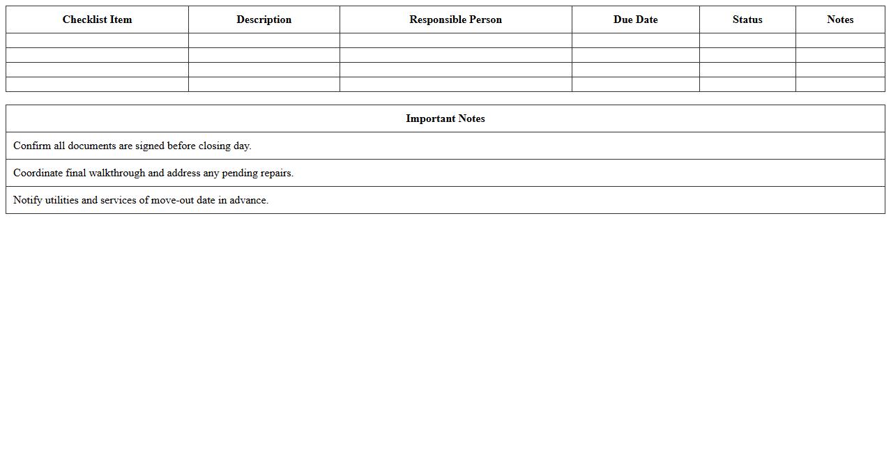 Seller Closing Checklist Template for Real Estate