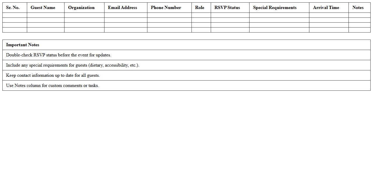 Seminar Guest List Organizer Excel Spreadsheet