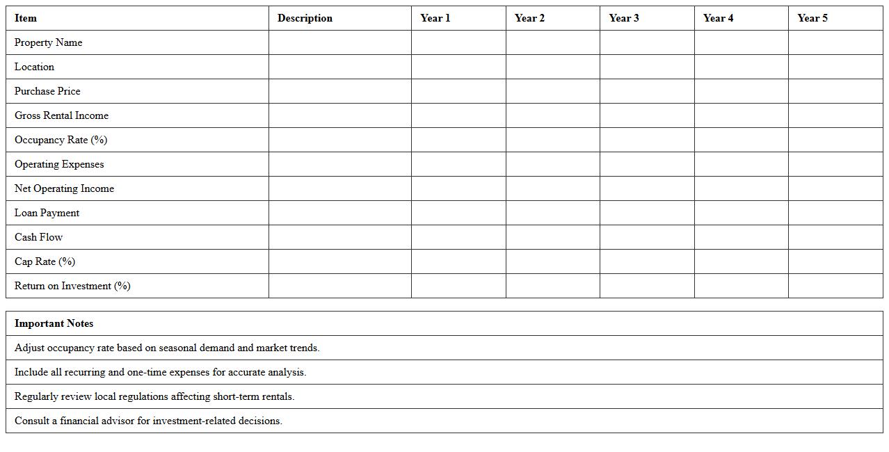Short-Term Rental Analysis Financial Model Excel