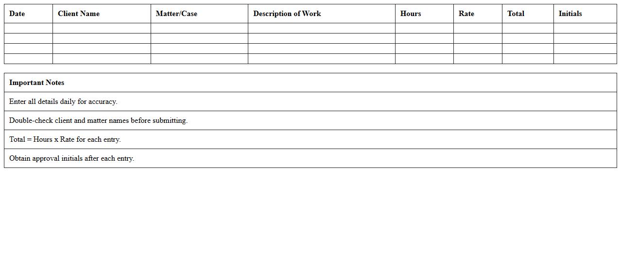 Simple Client Matter Time Tracking Excel Format
