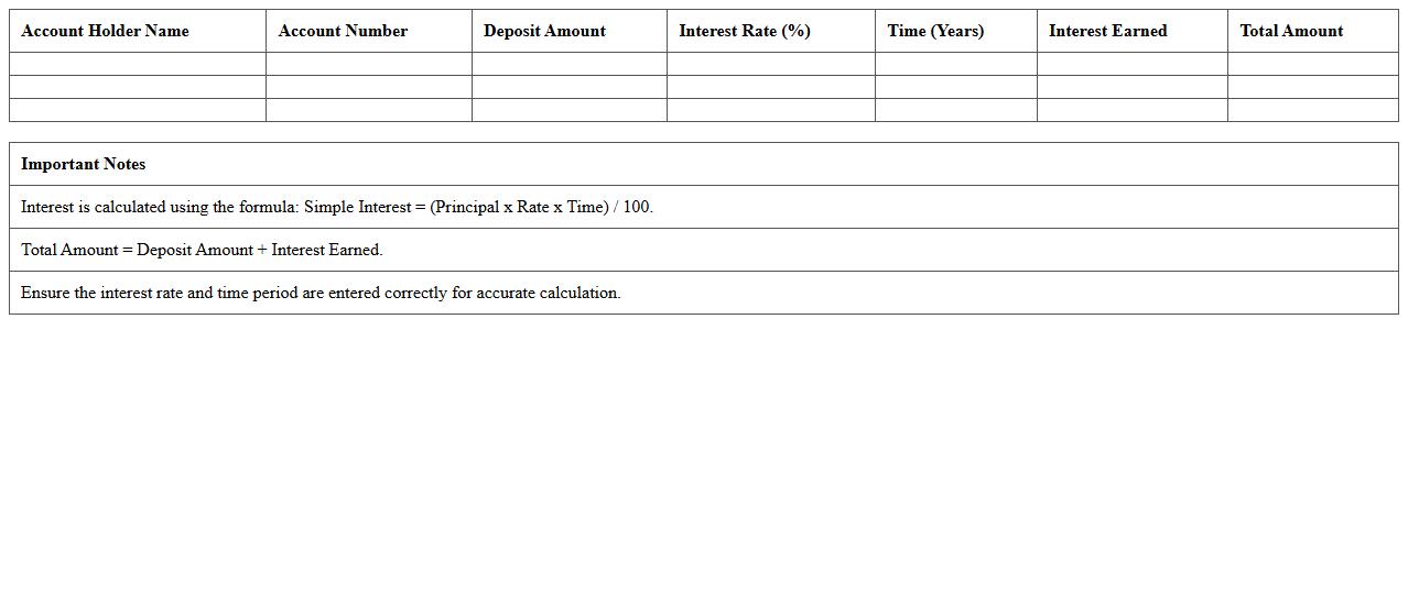 Simple Interest Calculation Sheet for Savings Accounts Excel
