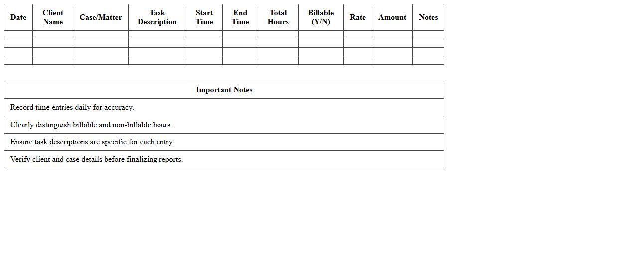 Simple Legal Time Tracking Excel Format