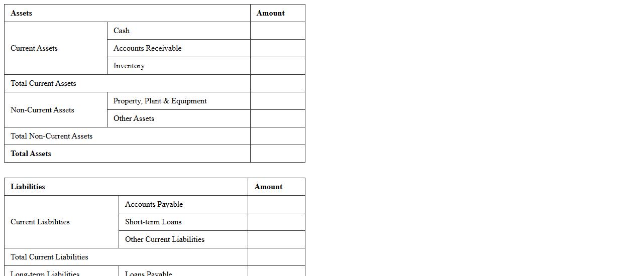 Small Business Balance Sheet Template