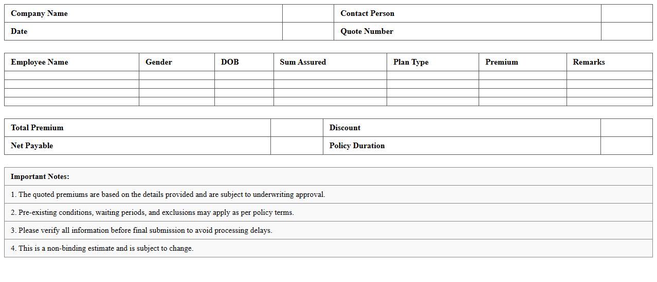 SME Health Insurance Quote Spreadsheet