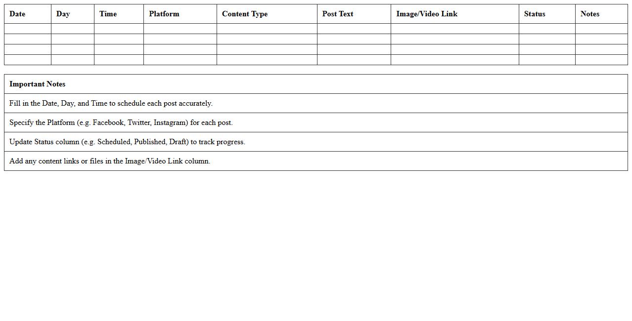 Social Media Post Scheduling Excel Template