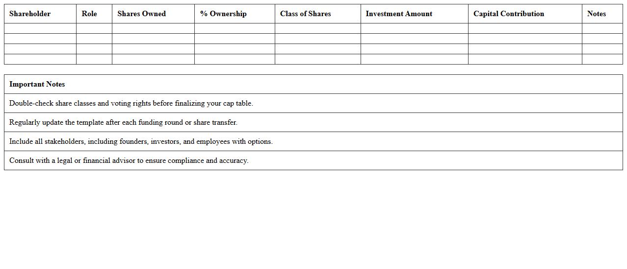 Startup Equity and Capital Structure Excel Template